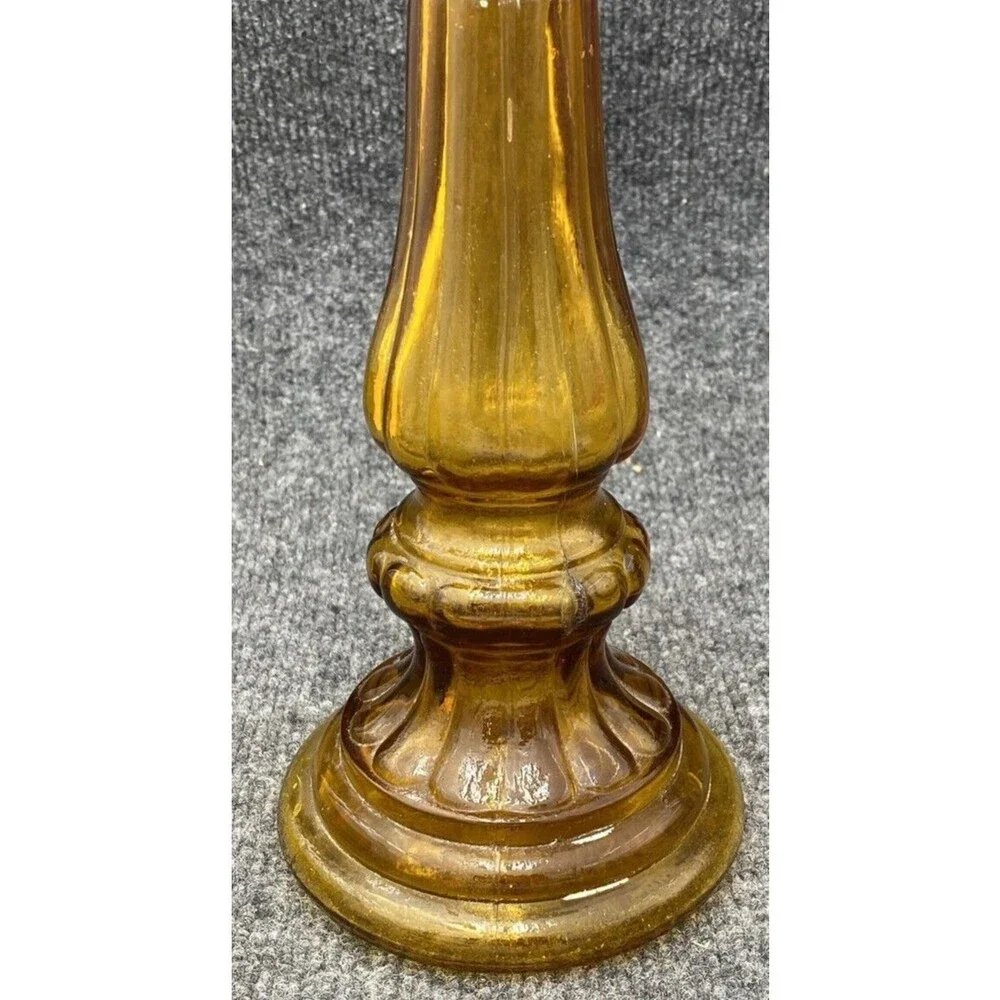 Vintage Empoli Italy Amber Glass Candlestick Holder Column Bud Vase MCM 12